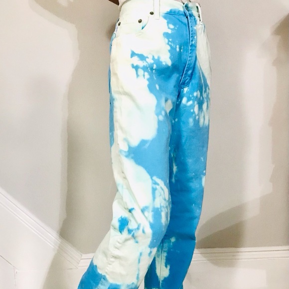 Vintage ESPRIT vibrant turquoise denim mom jean hand painted!! - Picture 10 of 16